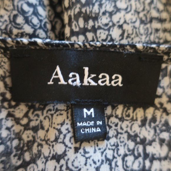 WOMENS AAKAA BLACK WHIT PRINT DESIGN SEMI-SHEER MAXI WRAP DRESS M * - Picture 10 of 10